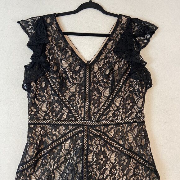 Taylor Black Lace Midi Dress Women's L (12-14) Flutter Sleeves Witchy Fairy Goth - Picture 4 of 11